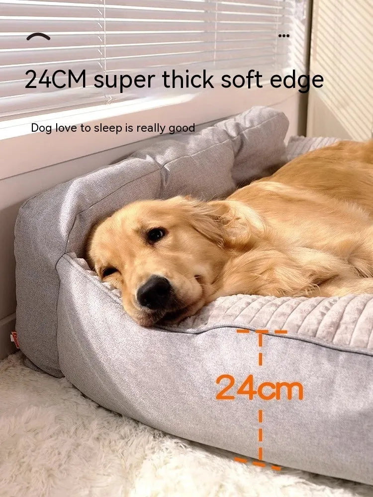 Large dog mattress with removable washable cover in Elegant Gray, showing PP Cotton filling and zippered closure
