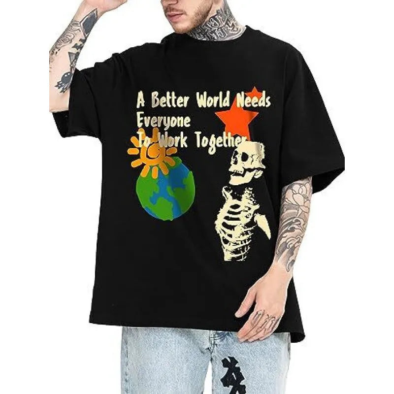 Men's printed streetwear short-sleeved sports t-shirt in polyester fabric with digital pattern