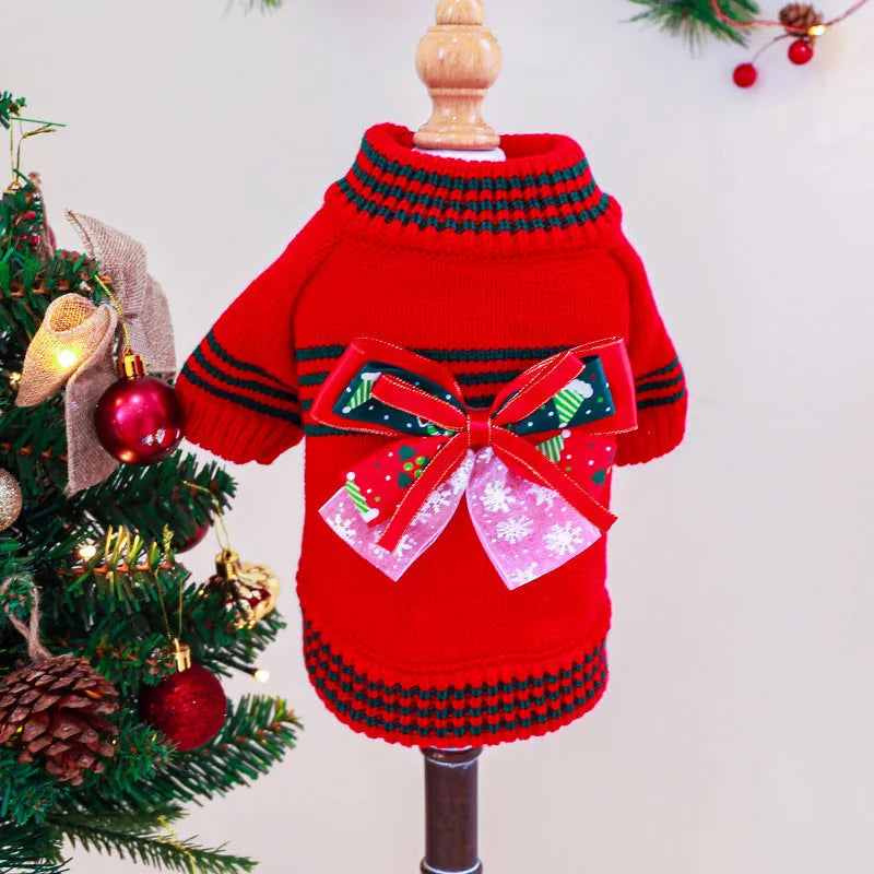 Polyester Christmas dog sweater for small to medium dogs in red, green, or beige colours with weight-based sizing