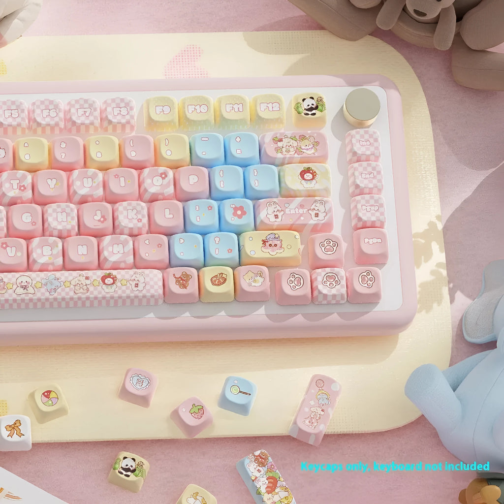 Doll themed mechanical keyboard keycap set with 112 keys showing colourful character artwork