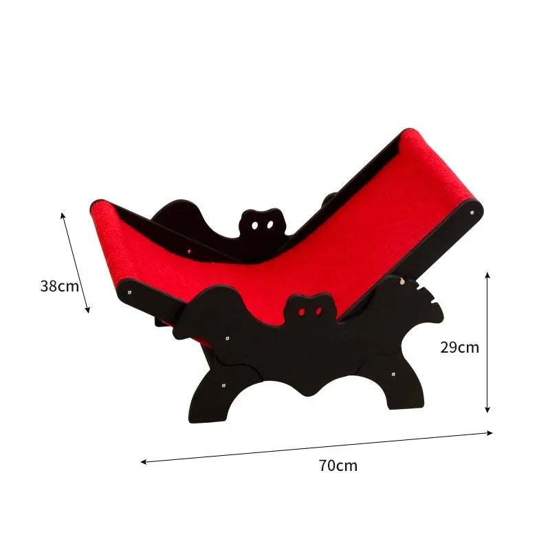 Wooden cat recliner with bat Halloween design in black or red colour for pet beds