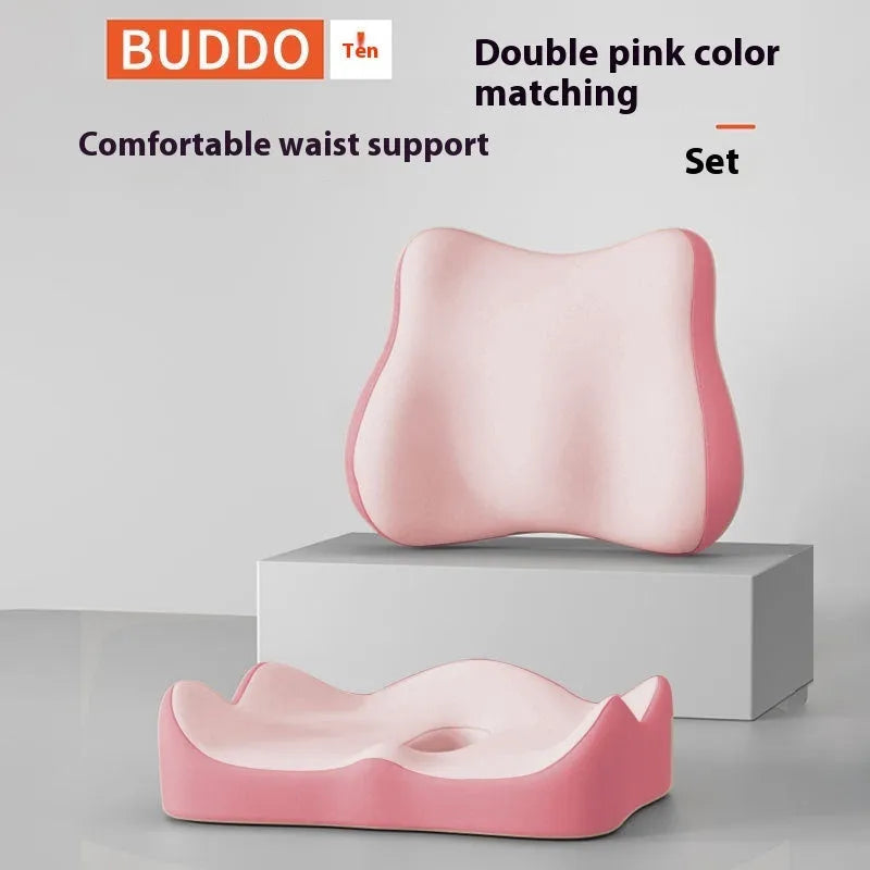 A solid-colour memory foam waist rest seat cushion for office chair back support.