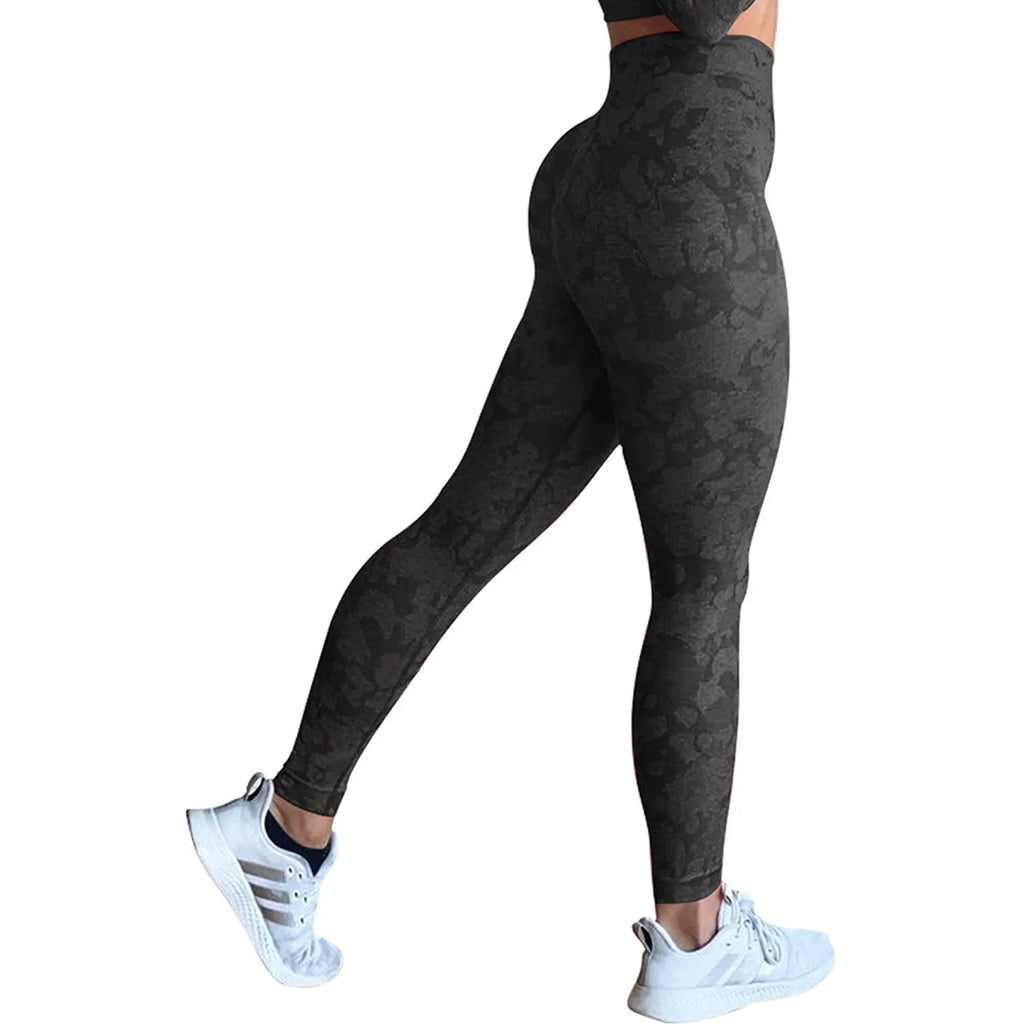 Women's push up booty leggings in a camouflage pattern for gym and yoga workouts.
