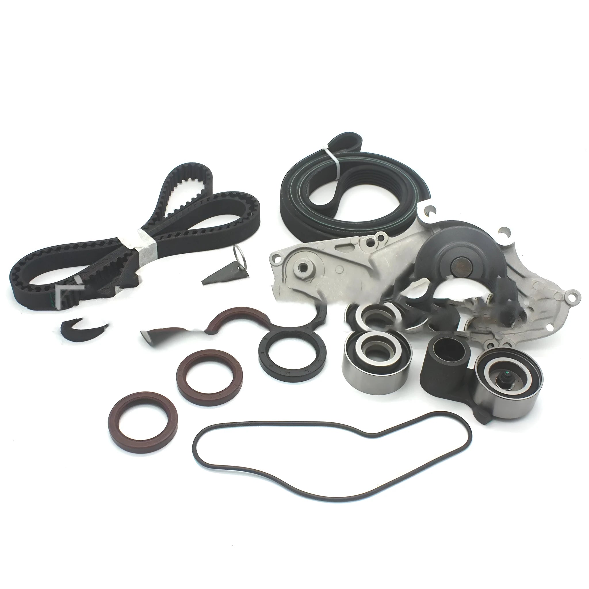 Metal belt and water pump assembly for automotive engines measuring 28mm by 18mm by 16mm