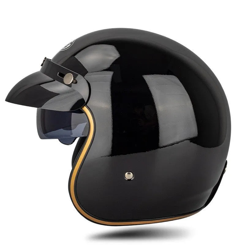 Retro-style half helmet for motorcycles on a plain background, shown in a bright yellow KT67 colour variant.