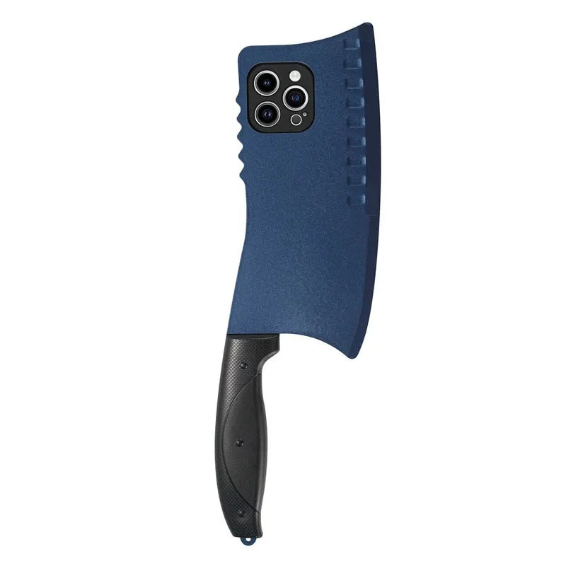 Kitchen knife design TPU PC phone case for iPhone 15 in black showing rear camera cutout
