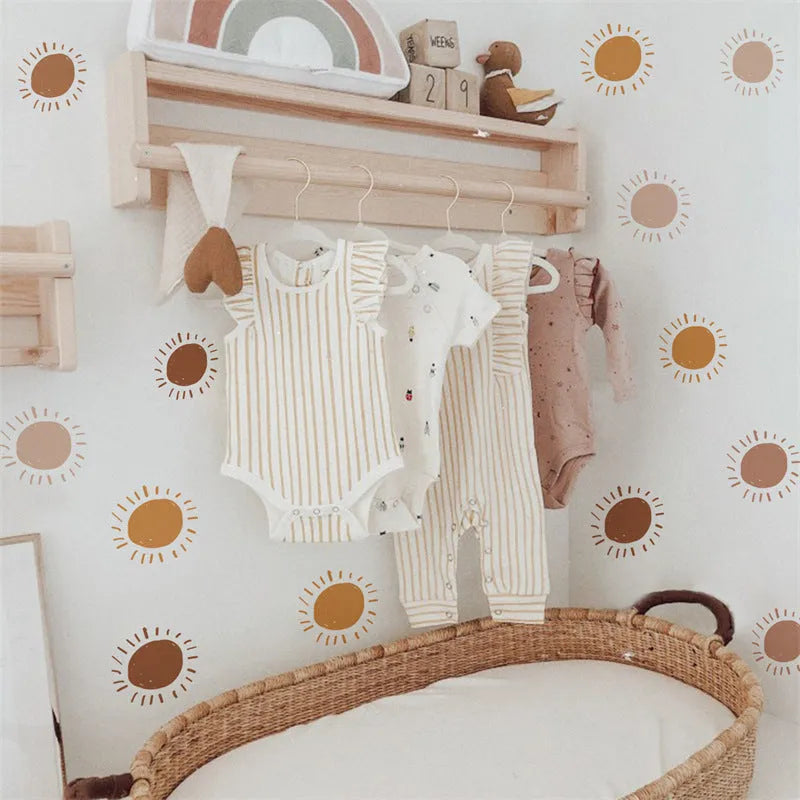 Cartoon sun plastic wall sticker set, three 29x20cm layouts, self-adhesive, for children's room decoration