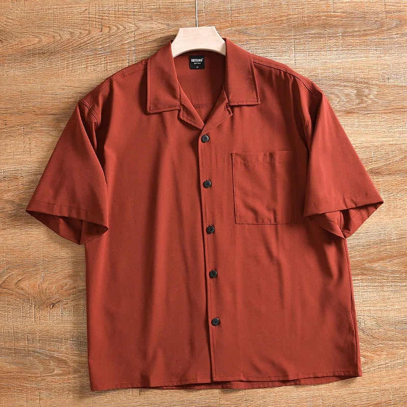 Men's lightweight pure cotton loose short sleeve shirt in solid colour