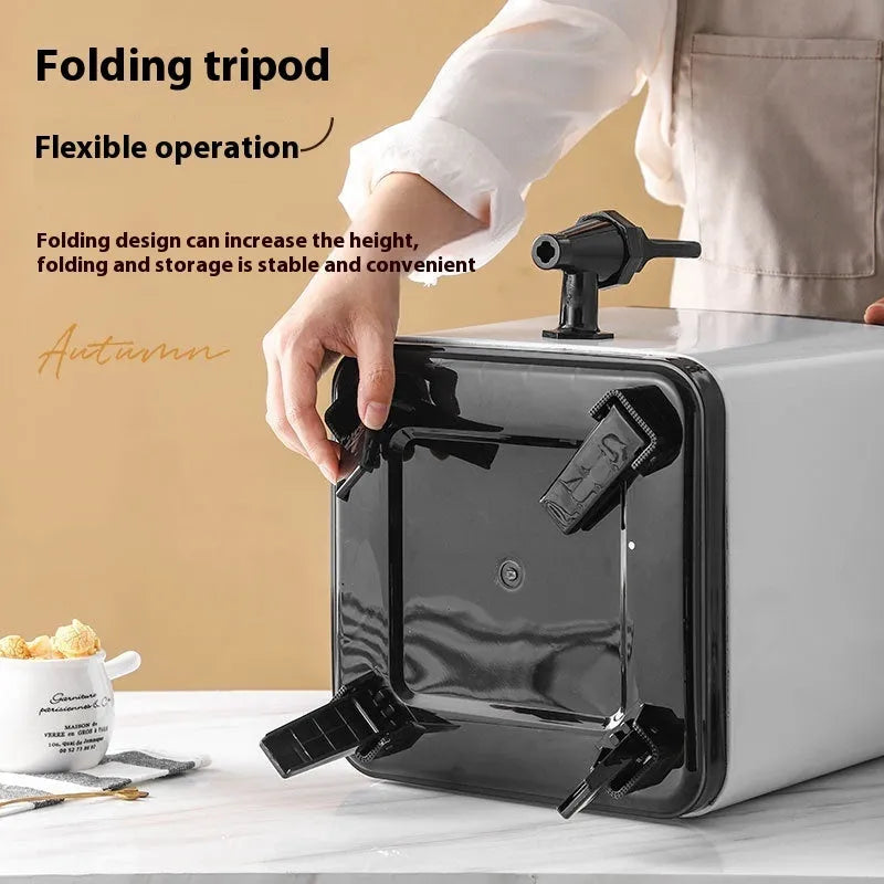 Silver stainless steel square lock cold insulation milk tea bucket with 8 litre capacity.