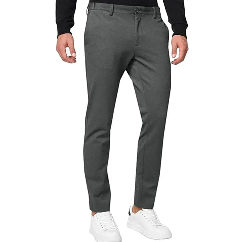 Men's slim-fit tapered chino trousers in cotton blend fabric showing Army Green colour option