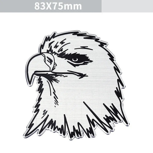 Aluminium metal car badge stickers featuring embossed lion, eagle, wolf head, and tiger designs.