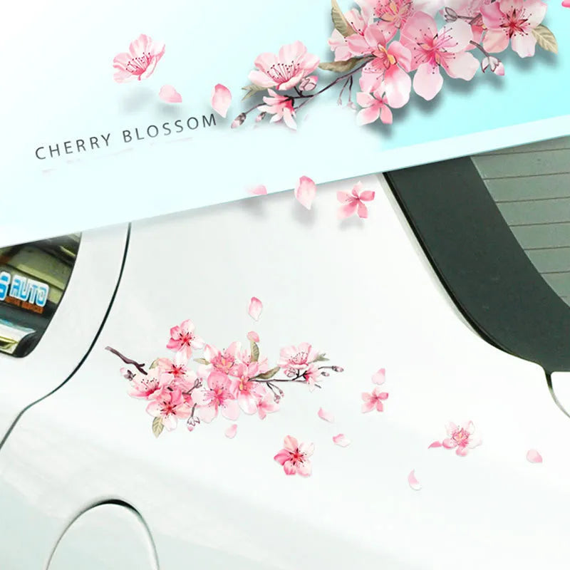 Cherry blossom flower car stickers in two different sizes on transparent background