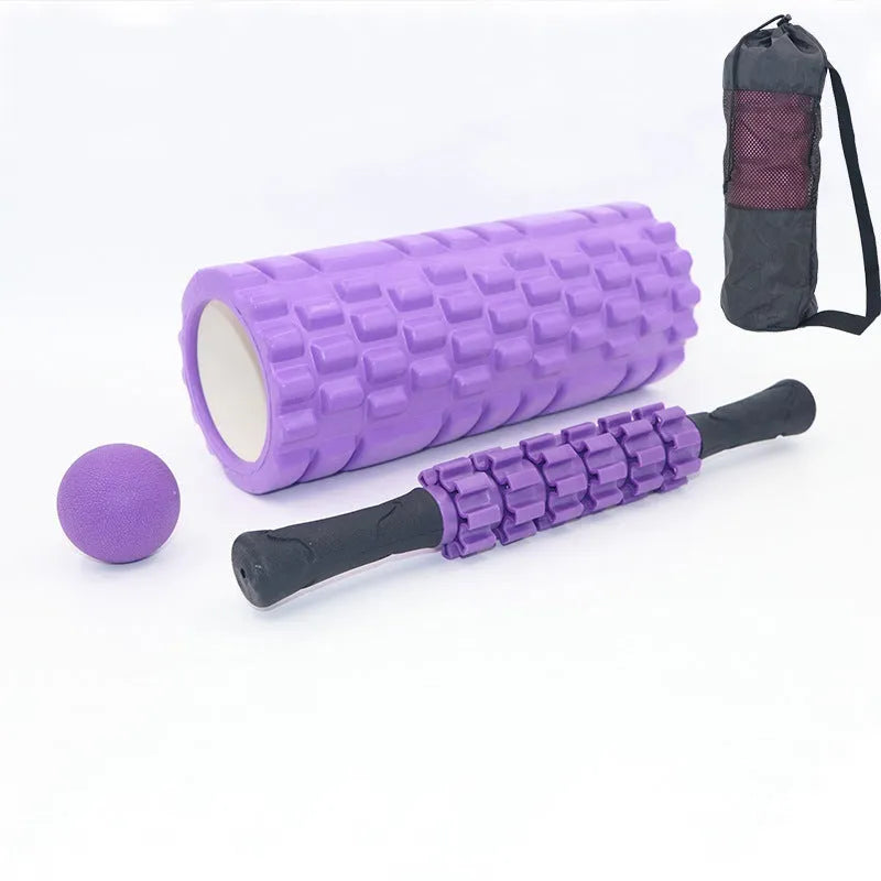 Black foam roller massage bar showing six sections, 33cm long, for muscle therapy.