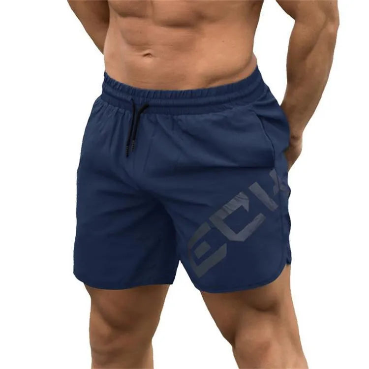 Men's black quick-dry elastic training shorts with knee-length design for summer sports