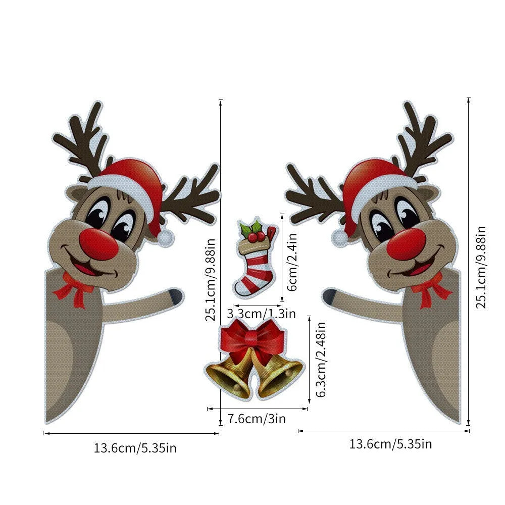 Christmas cartoon elk with bells magnetic reflective luminous car bumper sticker