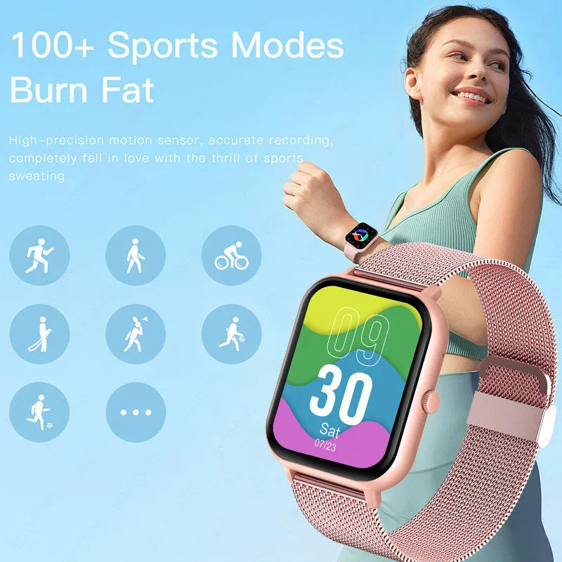 ZL54C smart watch on wrist showing AMOLED screen, available in black, pink, or silver colours.