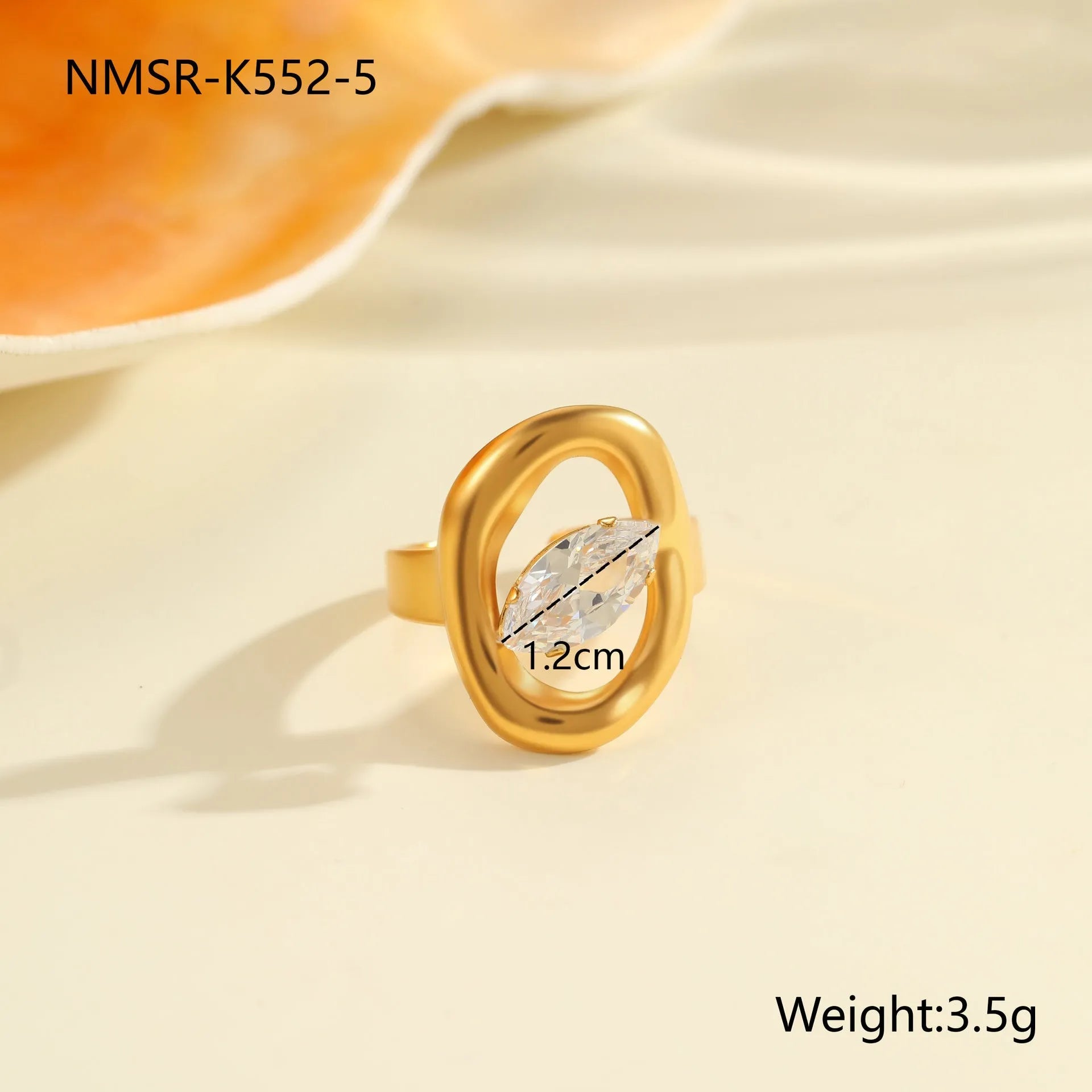 Geometric open mouth zircon ring in stainless steel with adjustable design and multiple colour options