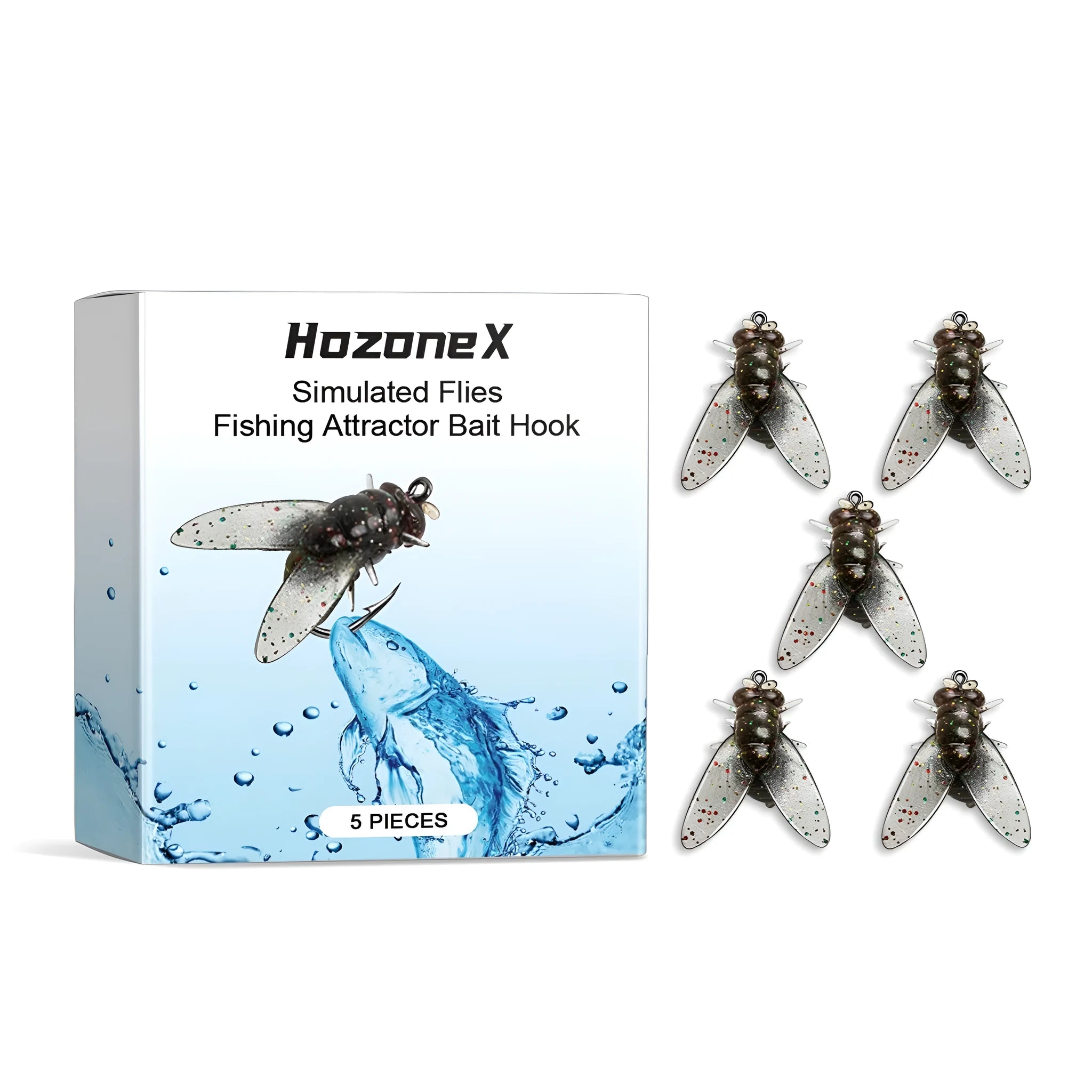Five small, biomimetic insect-shaped soft fishing lures measuring 1.5cm, made from TPR and silicone.