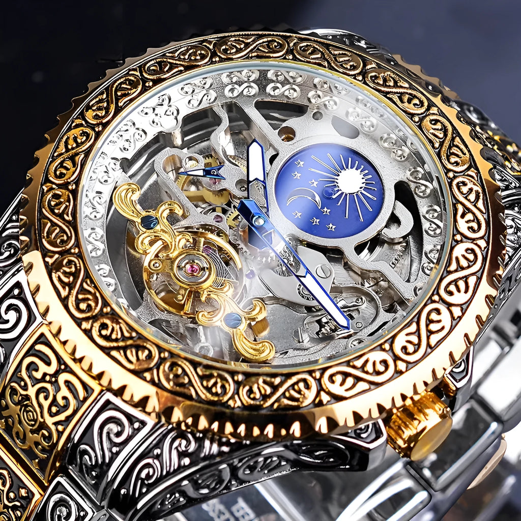 Forsining skeleton tourbillon mechanical watch with stainless steel case and automatic movement