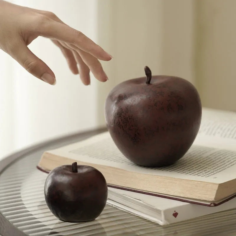 Retro Chinese ceramic apple ornament for desktop decoration in large and small size options