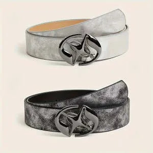 Retro women's belt with oval alloy buckle in thick PU leather vintage style