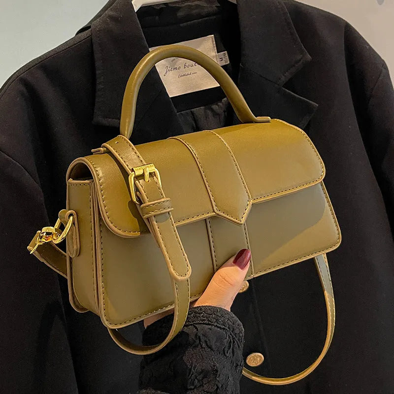 Women's PU leather messenger bag in horizontal square shape with file compartments