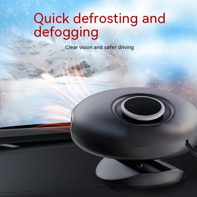 Black car warm air blower heater with 130cm cable for 12V or 24V vehicle defrosting