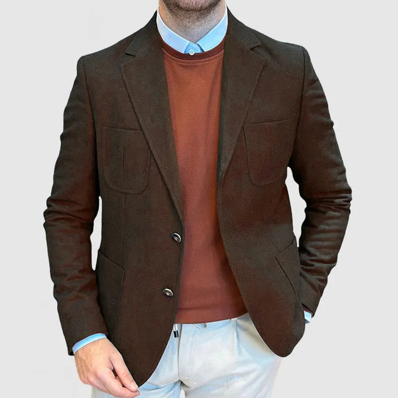 Men's cotton retro loose fit casual suit jacket in Army Green colour