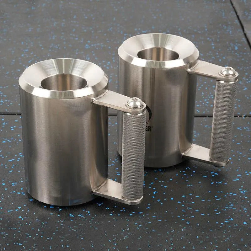 Silver stainless steel dumbbell cup overweight weighing 8kg for adjustable strength training equipment.