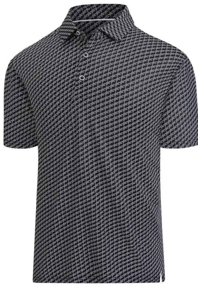 Man wearing a 3D print short sleeve top with Japanese retro style and zipper details.