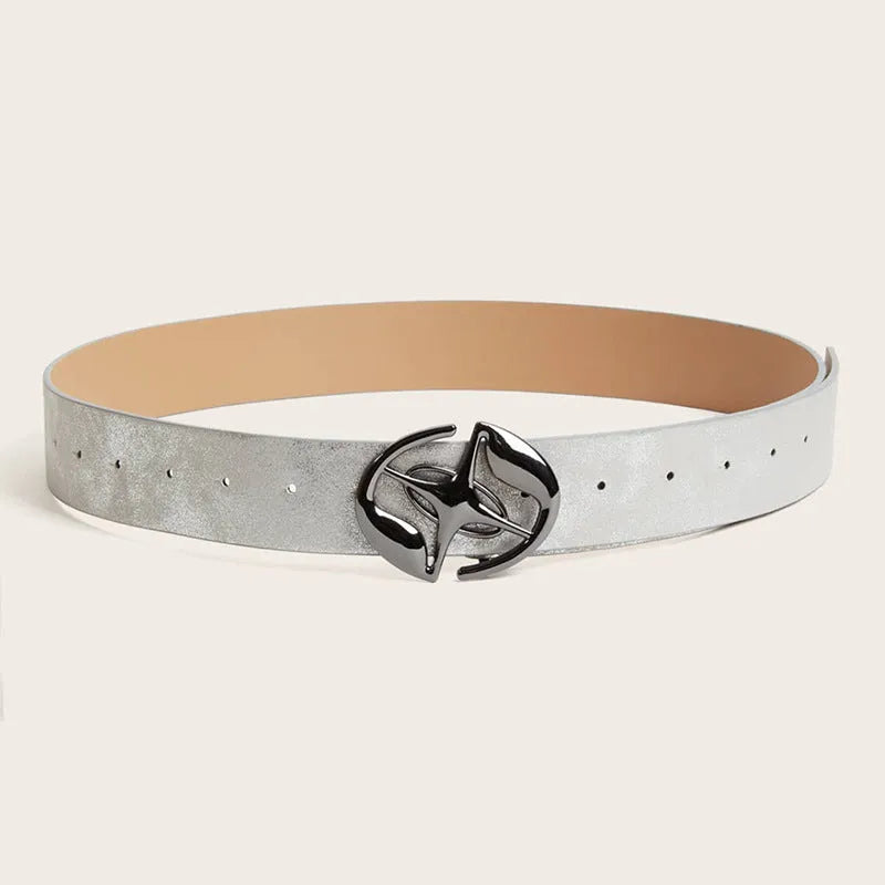Retro women's belt with oval alloy buckle in thick PU leather vintage style