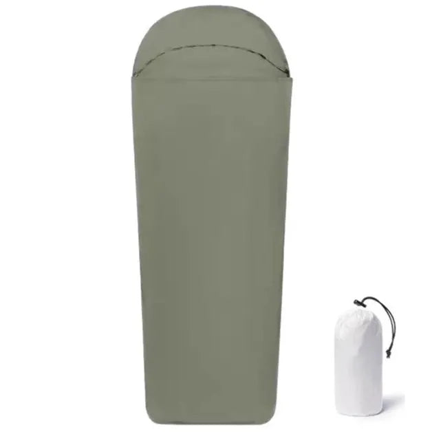 Blue mummy-style nylon sleeping bag for adult camping with dimensions 210cm x 80cm