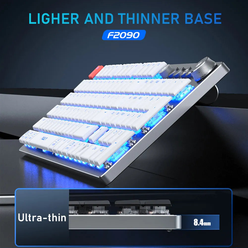 Wireless mechanical keyboard 104 keys thin with short shaft and 20 light effects on desk