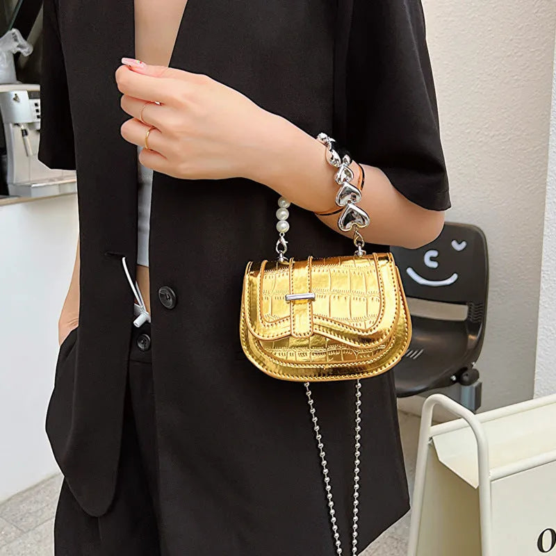 Women's horizontal square crossbody bag with single shoulder strap and phone compartment in PU leather