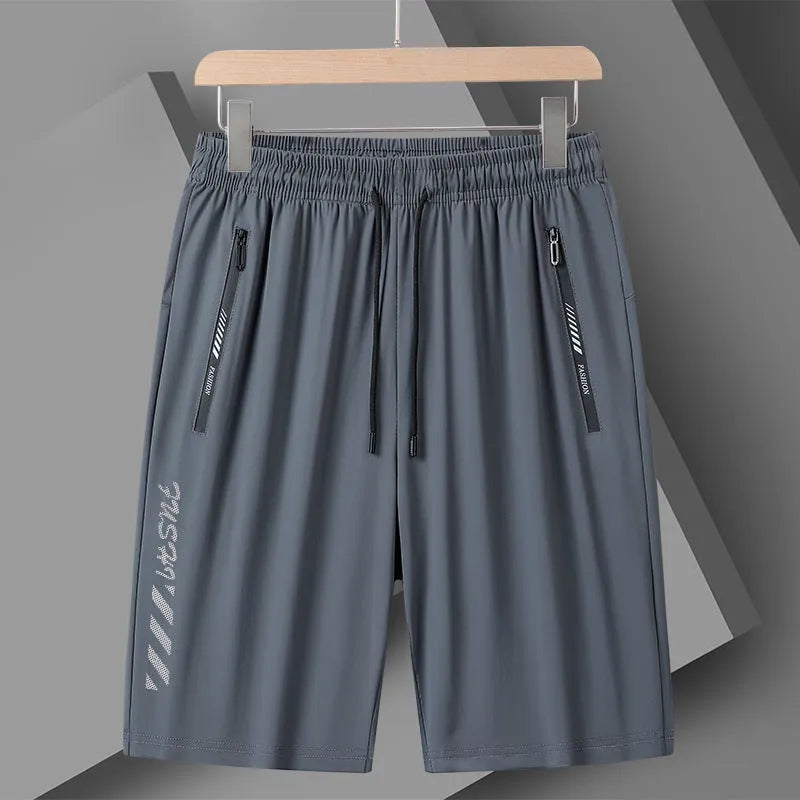 Men's black quick-drying nylon sports shorts with loose fit and elastic waistband