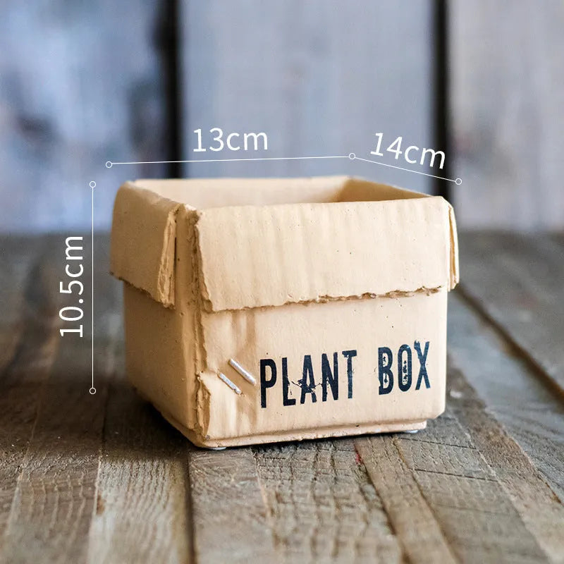 Cement brown paper box design flowerpot with drainage holes in Nordic style for indoor balcony planting