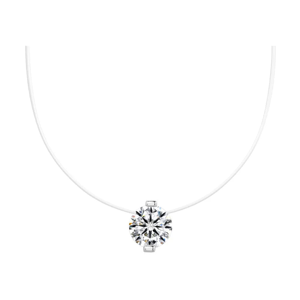 Women's S925 silver necklace with a floating moissanite plum blossom pendant on an invisible fishing line chain.