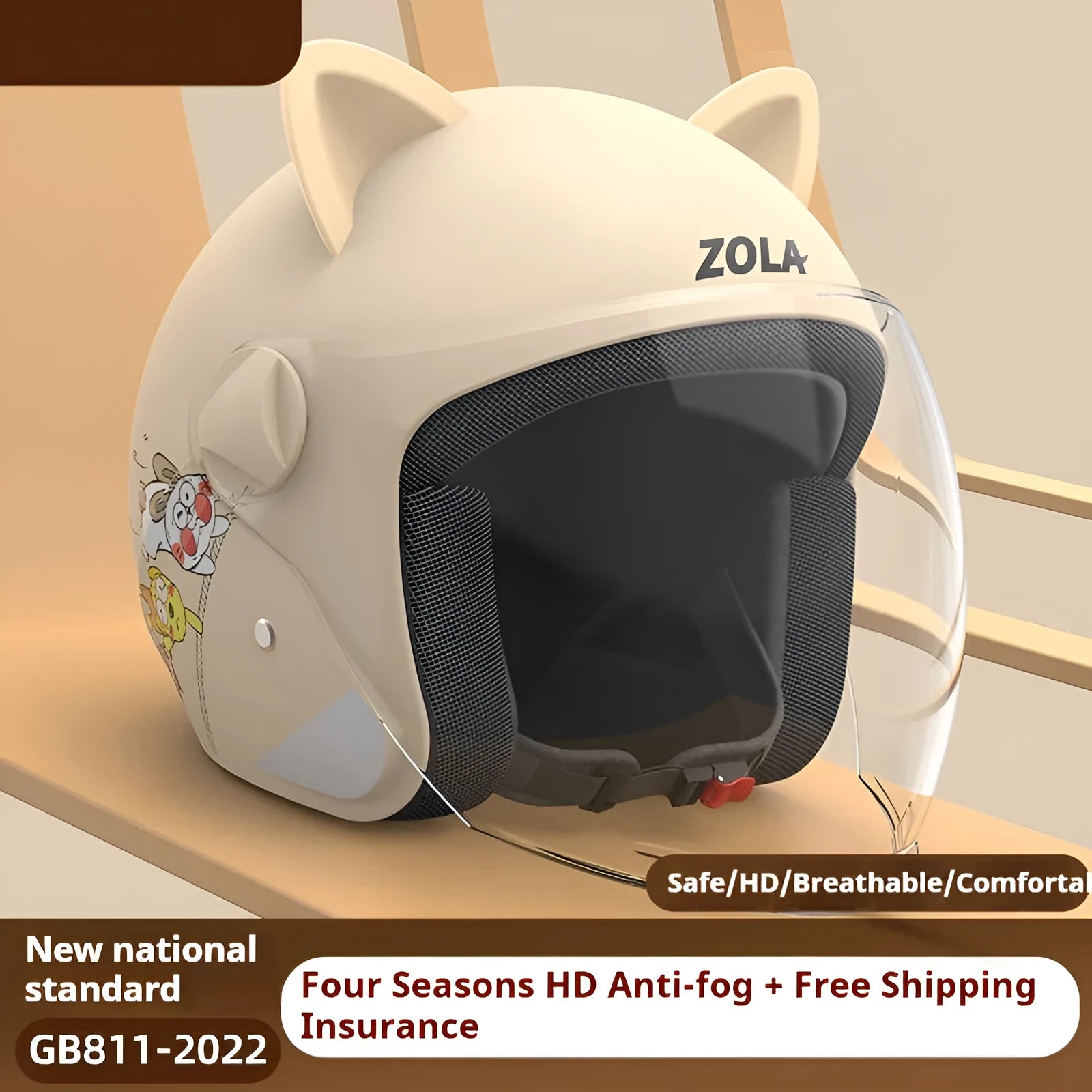 Adult electric bicycle helmet with attached winter scarf and anti-fog visor in blue colour