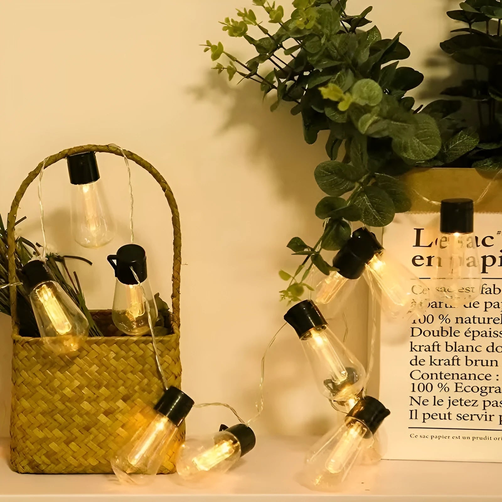 Vintage infusion bottle shaped outdoor string lights with solar panel and IP55 waterproof rating