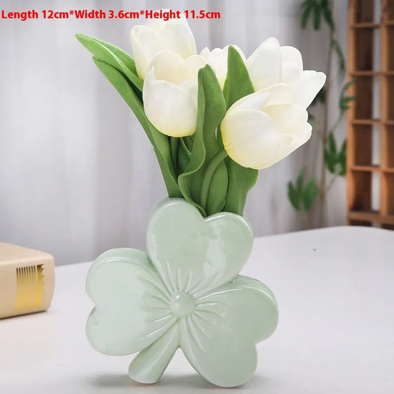 Square white porcelain ceramic vase with European design for desktop decoration