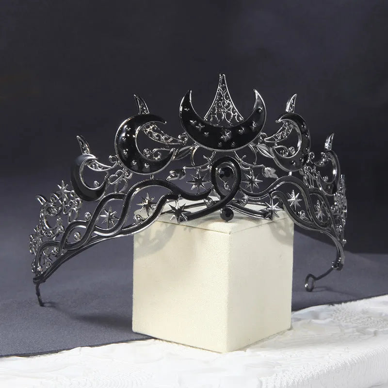 European American dark crescent shape bridal wedding crown with rhinestone and alloy