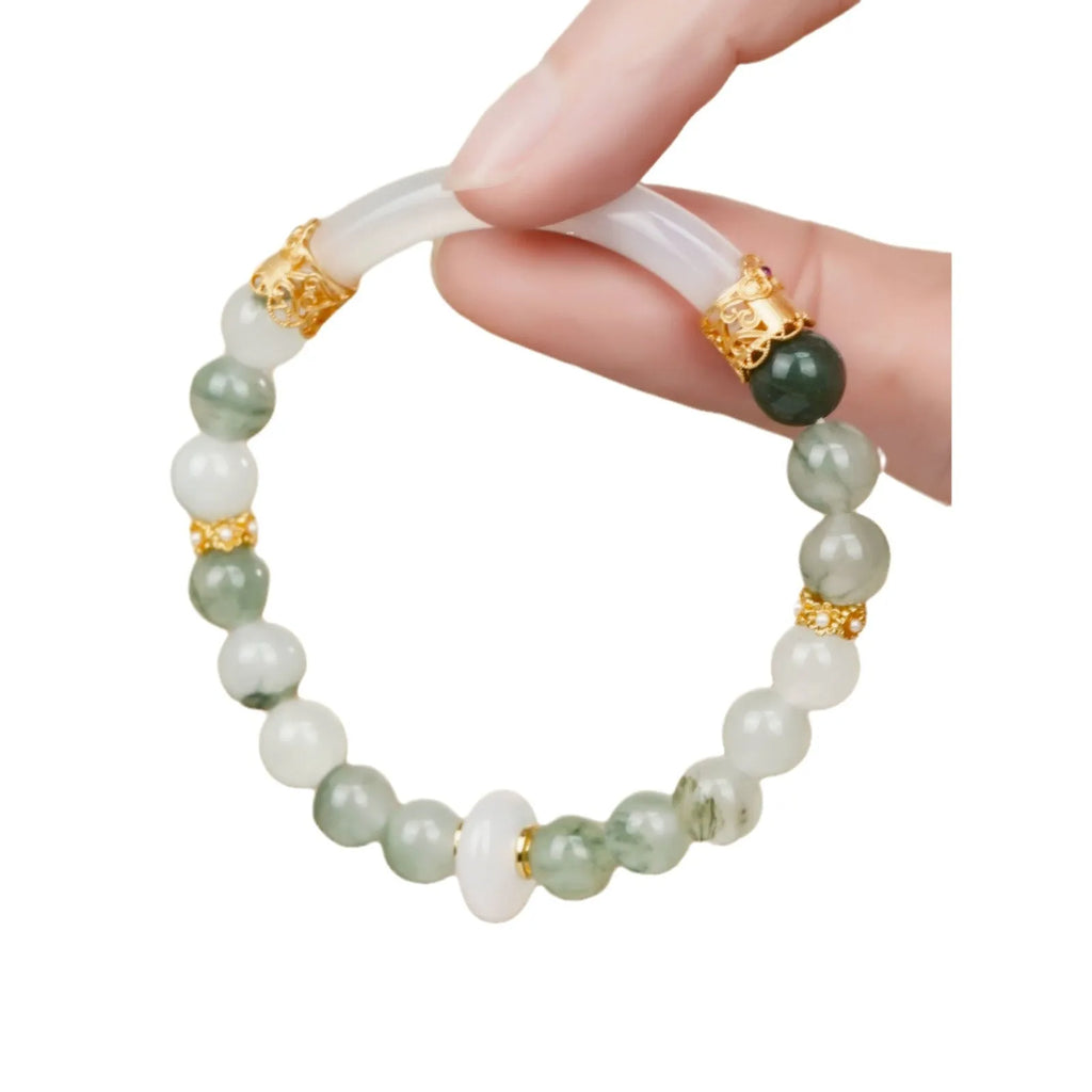 Light green emerald ice-like floating flower girl half bracelet with round elements