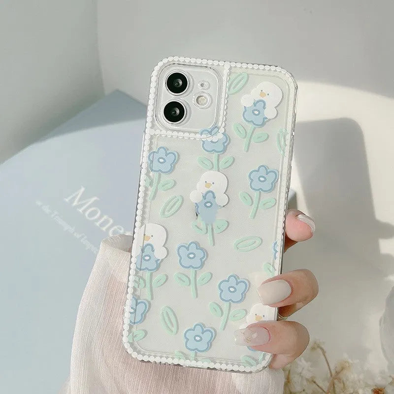 Transparent TPU phone case with original cartoon animal and flower painted pattern for Apple iPhone
