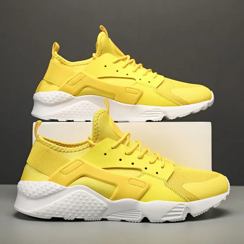 Men's fluorescent casual sneakers with mesh upper, cross shoulder straps and flat sole.