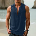 Men's sleeveless shirt in cotton linen fabric, casual style with non-ironing treatment