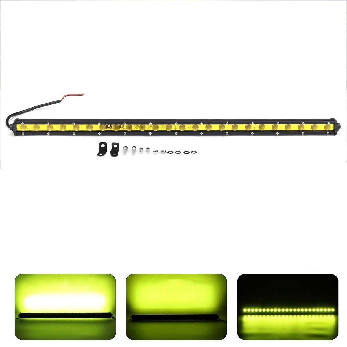25-inch aluminium alloy single row LED light bar for cars and trucks with mounting brackets.