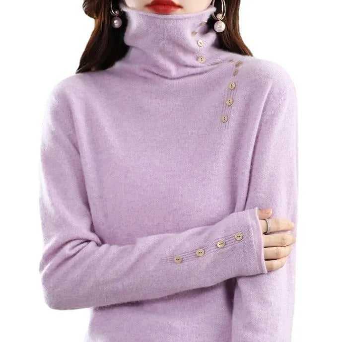 Women's slim fit knitted bottoming shirt in core-spun yarn with short 40cm length and regular sleeves