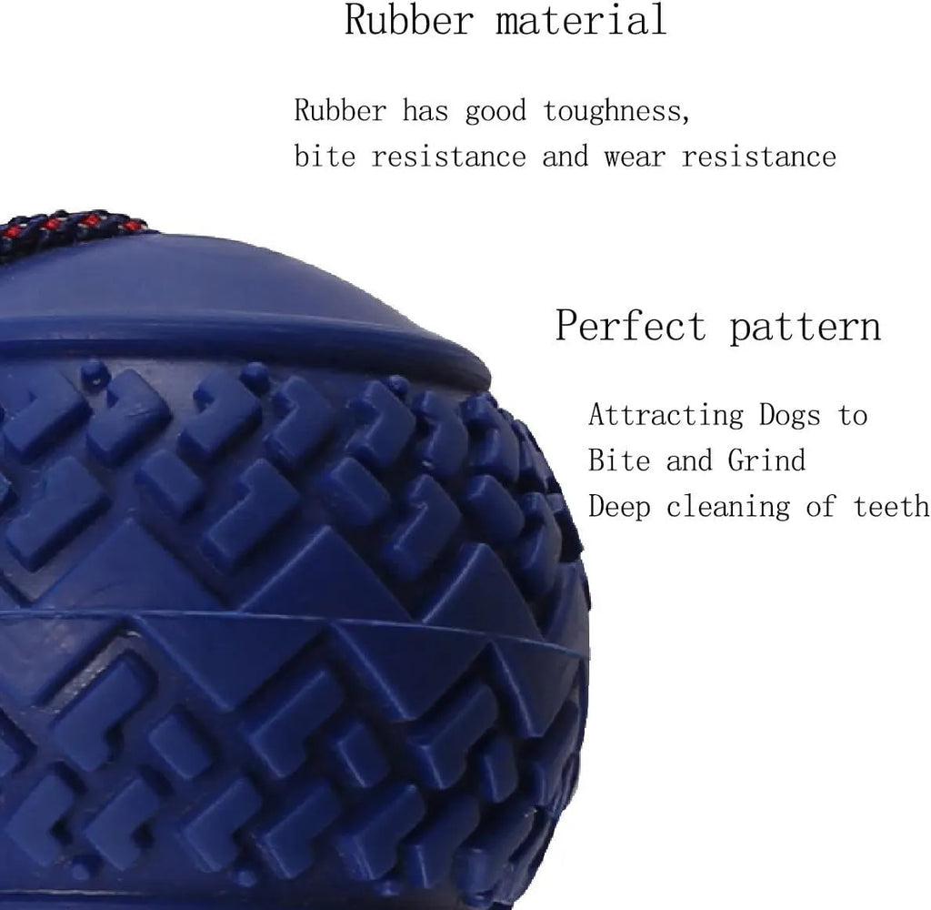 Blue dog ball with rope toy for small dogs, showing textured surface and 29cm length.