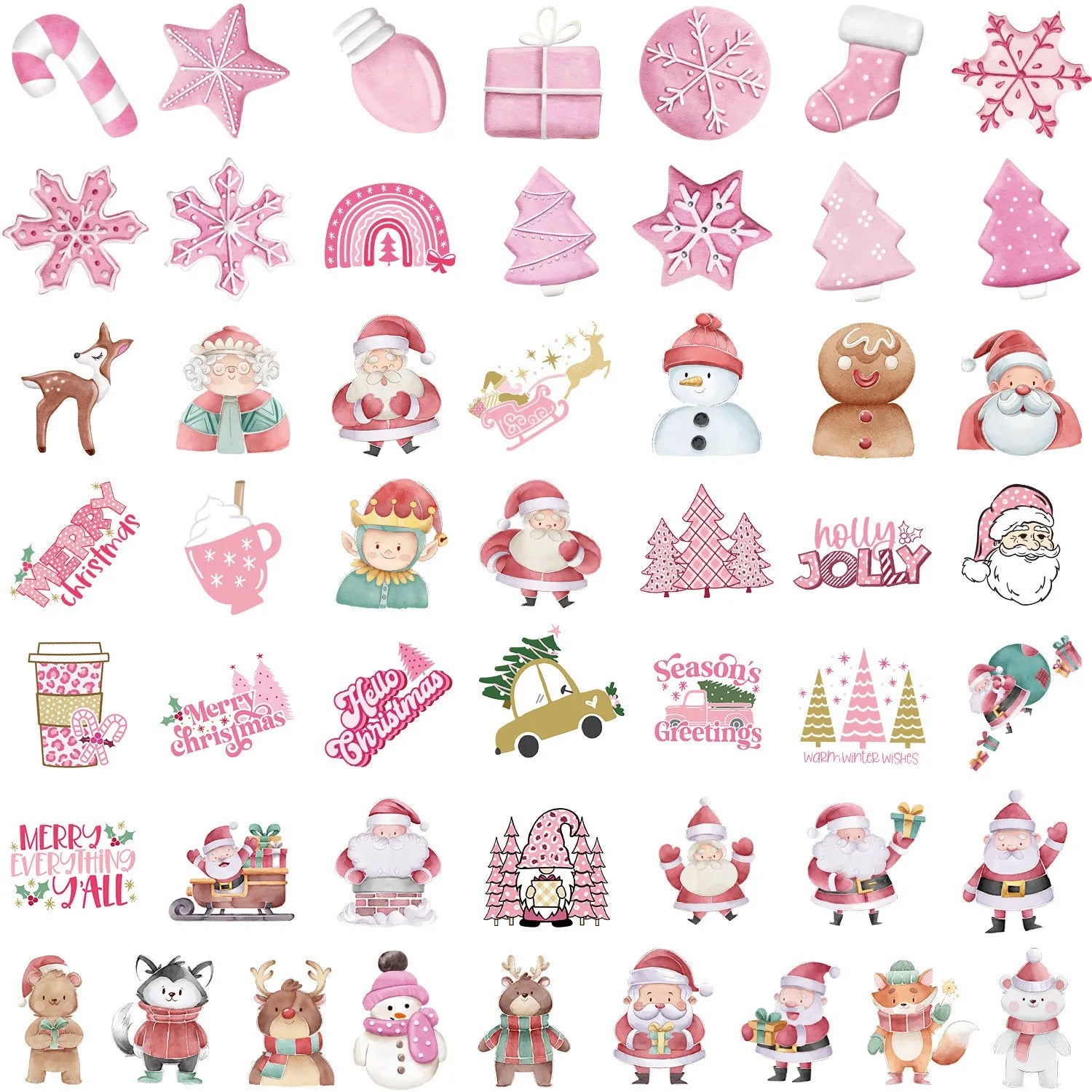 50 Christmas decoration waterproof stickers in assorted cute designs measuring 4-8cm for car phone computer decoration