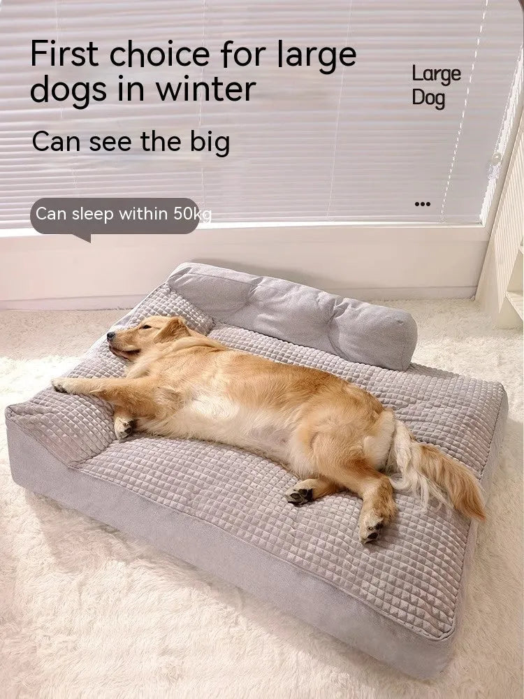 Large dog mattress with removable washable cover in Elegant Gray, showing PP Cotton filling and zippered closure